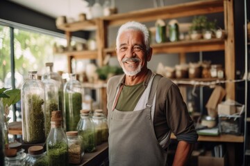 Portrait of a senior man in a herbal shop