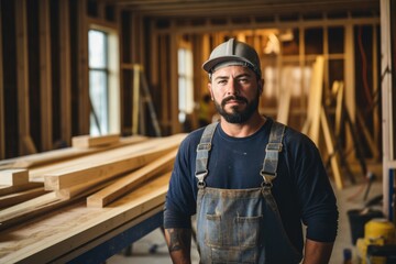 Portrait of a hispanic male construction worker inside a new building site