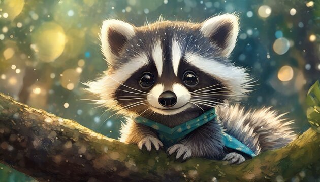 Mapache beb&eacute; de mirada muy adorable con ropa celeste
