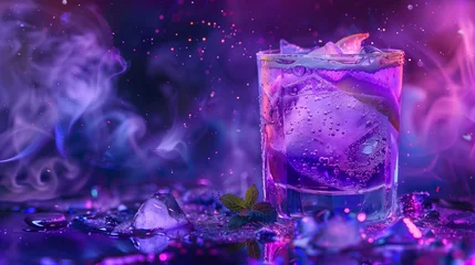 Gartenposter Bright purple lavender drink. Dynamic advertising image for menu, magazine © Viktoria Tom