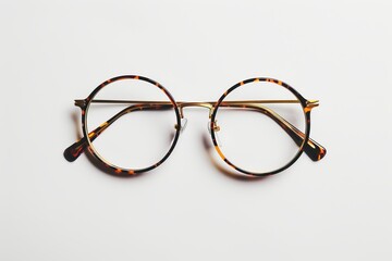 A pair of tortoiseshell patterned eyeglasses resting on a white surface, exemplifying classic fashion