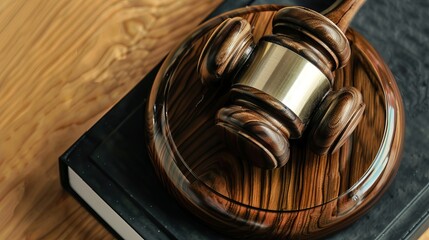 A close-up of a wooden gavel captures the essence of law and justice in a courtroom setting