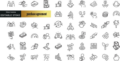Set of linear power purchase agreement icons. Thin outline icons pack. Vector illustration