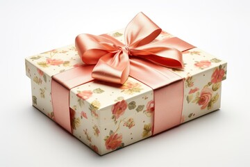 A lavish gift box adorned with a beautiful pink ribbon and a meticulously tied bow, radiating elegance and charm. Generative AI