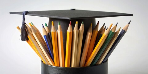 Education Concept with Pencils and Graduation Hat