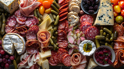 Close-up photo of gourmet charcuterie, cold cuts, high quality cuisine art