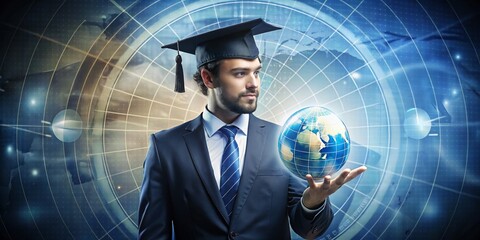 Education in Global World with Graduation Cap on Business Globe