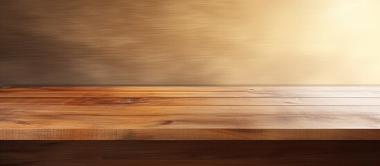 A simple wooden table is placed against a background that is out of focus, creating a blurred effect