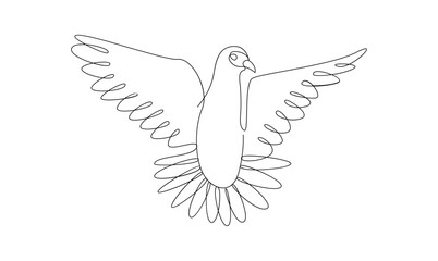 Vector continuous one simple single abstract line drawing of pigeon bird isolated on a white background
