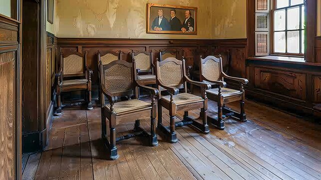 An authentically restored antique jury box adds historical depth to the courthouse