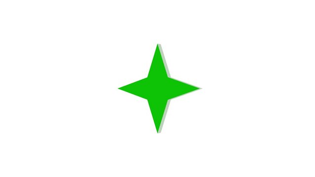 3d star four hand logo icon loopable rotated green color animation on white background