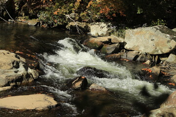Cascada, en Carolina del Norte. Agua corriendo entre piedras
