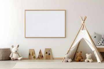 Fototapeta na wymiar Blank mock up in unisex children room interior background with copy space.