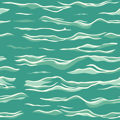Seamless abstract pattern with wavy lines resembling sea waves on a teal background