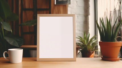 A mockup Image of a Photo Frame in a bright and elegant living room