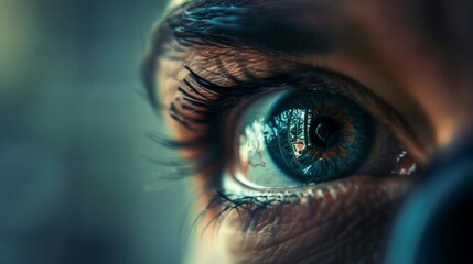 a close up of a person's eye with a blurry background - obrazy, fototapety, plakaty
