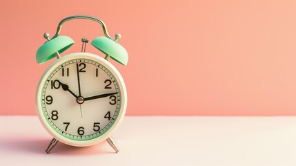 alarm clock on color background, Bright Pastel Colors, Ultra Light Green, Soft Pink Background