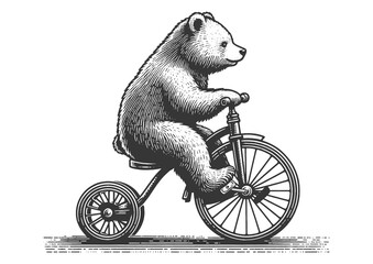 circus bear rides bicycle sketch PNG illustration with transparent background - obrazy, fototapety, plakaty