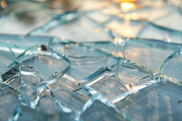 close up of shattered blue glass  - obrazy, fototapety, plakaty