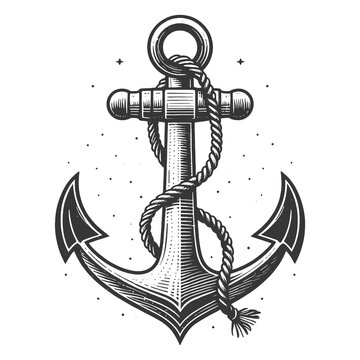 Anchor with rope sketch PNG illustration with transparent background