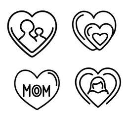 Expressive Heart-Shaped Mother's Day Set of Icons: Celebrate Maternal Love with Unique Designs Set of Icons