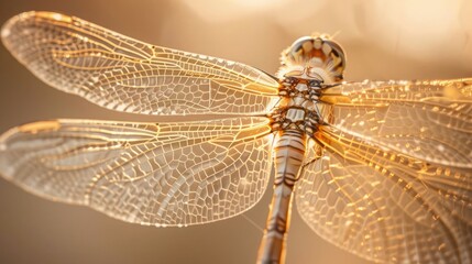 Golden hour highlights dragonfly patterns, serene natural mood