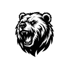 Vector logo of an angry bear. Black and white illustration of a bear head, suitable for tattoos, logos, branding.