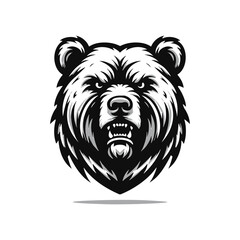 Vector logo of an angry bear. Black and white illustration of a bear head, suitable for tattoos, logos, branding.