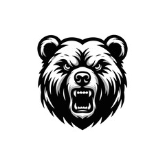 Vector logo of an angry bear. Black and white illustration of a bear head, suitable for tattoos, logos, branding.