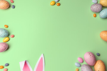 easter eggs border on green background