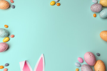 easter eggs border on blue background
