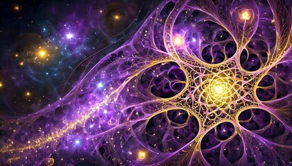 cosmic scene where galaxies form intricate patterns resembling interconnected neural networks_abstract fractal background