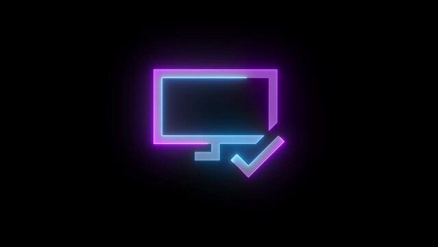 Neon TV monitor selected icon cyan purple color glowing animation black background