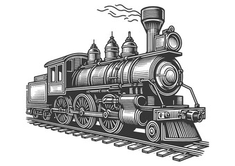 Steam locomotive sketch PNG illustration with transparent background - obrazy, fototapety, plakaty