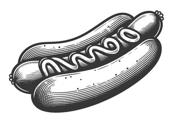 Hot Dog grilled sausage sketch PNG illustration with transparent background - obrazy, fototapety, plakaty