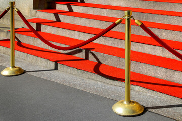 staircase with railings and red carpet - 768301551