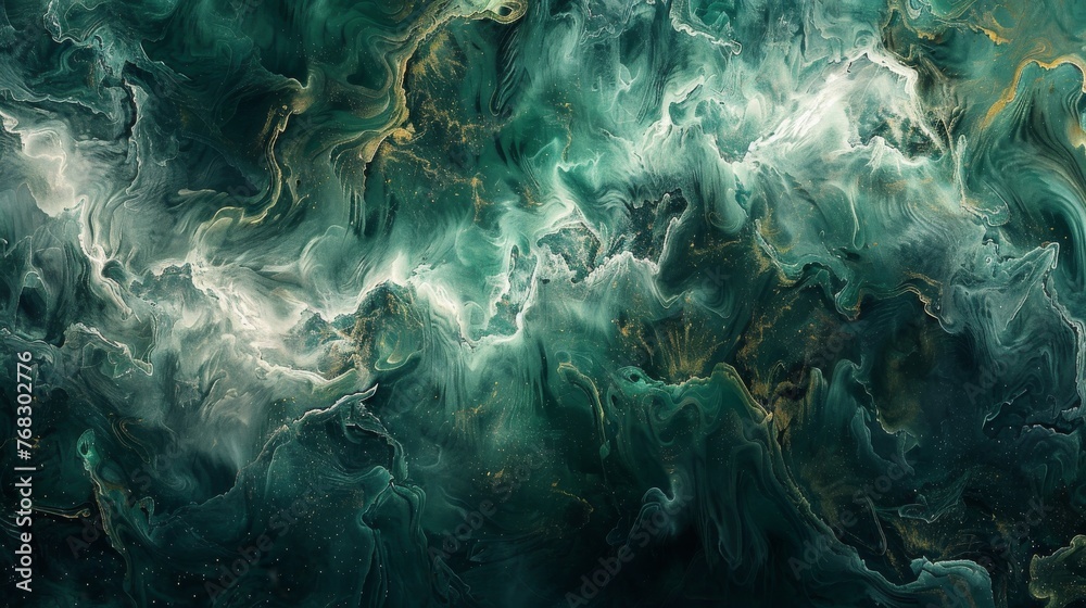 Aufkleber striking abstract art piece with a dynamic fusion of green hues and liquid marbling technique to hig