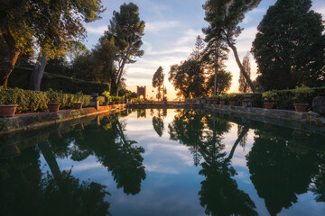 The pool in the park  of the villa d'Este, Tivoli, Rome, Italy
