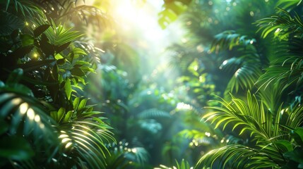 Multiple Vegetation Plants in Tropical Rainforest Background created with Generative AI Technology - obrazy, fototapety, plakaty
