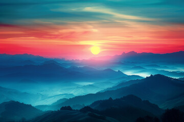 Fototapeta na wymiar Mountains landscape at sunset