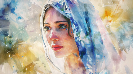 
aquarela Maria, mãe de Jesus, cruza meu caminho! - obrazy, fototapety, plakaty