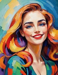 Vibrant Canvas: Woman Embraced by Colorful Whirls