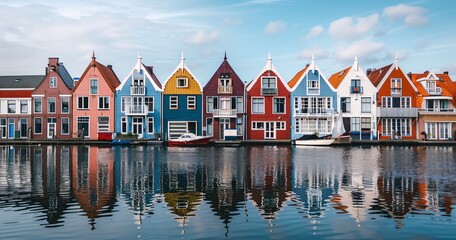 A row of colorful houses on the water