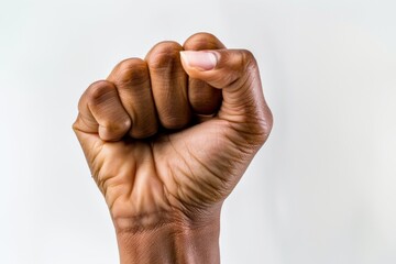 A high-resolution image displaying the power and strength symbolized by a clenched black fist, set against a stark white background, highlighting the fist's detail