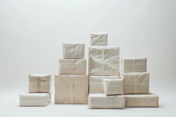 Elegantly arranged white packages of different sizes accentuated by delicate folds and soft lighting
