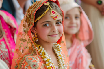 A girl in a traditional Indian dress, smiling