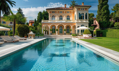 Luxurious villa in Italy with big modern swimming pool and garden