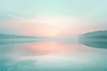 Fototapeten a serene lake at dawn, reflecting the soft pastel colors of the sky, to evoke tranquility and mindfulness   © Iridium Creatives