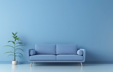Modern blue velvet sofa on a blue room
