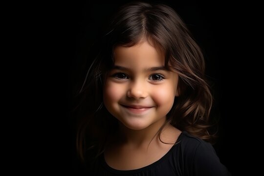 Portrait of a cute little girl on a black background. Studio shot.